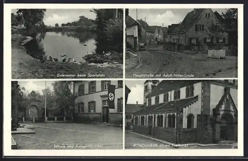 AK Forchheim / Kaiserstuhl, Hauptstrasse mit Linde, Schule, Kriegerdenkmal, 