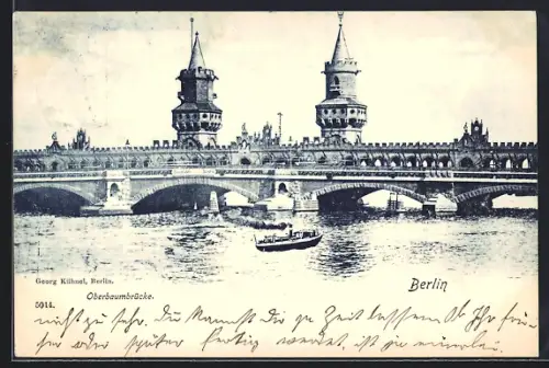 AK Berlin-Friedrichshain, Die Oberbaumbrücke von der Spree aus