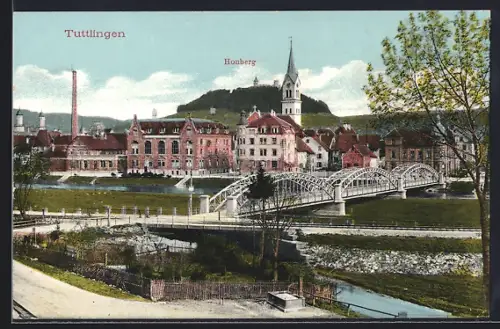AK Tuttlingen, Teilansicht mit Brücke und Honberg