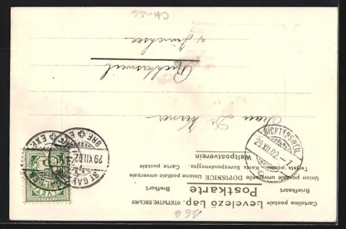 Lithographie St. Gallen, Panorama mit Kirche, Neujahrsgruss, Passepartout