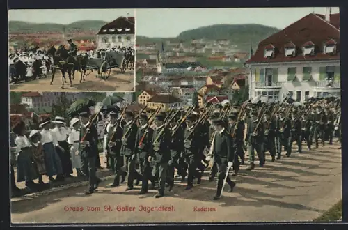 AK St. Gallen, Jugendfest, Kadetten in Uniform, Soldat mit Pferdegespann