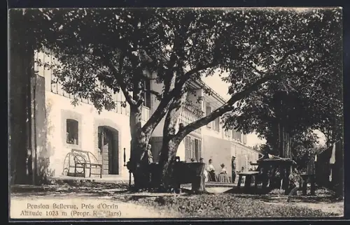 AK Orvin, Pension Bellevue mit Gästen