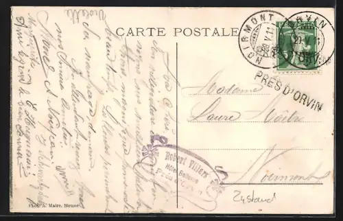 AK Orvin, Pension Bellevue mit Gästen