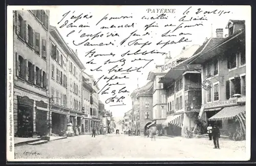 AK Payerne, Strassenpartie mit Hotel Croix Blanche