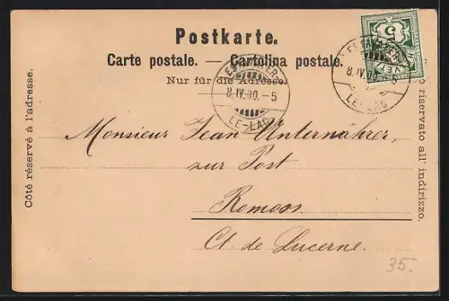 Lithographie Vevey, Ortsansicht, Barque du Lac