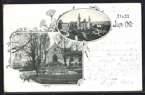 AK Zürich, Tonhalle, Brunnen