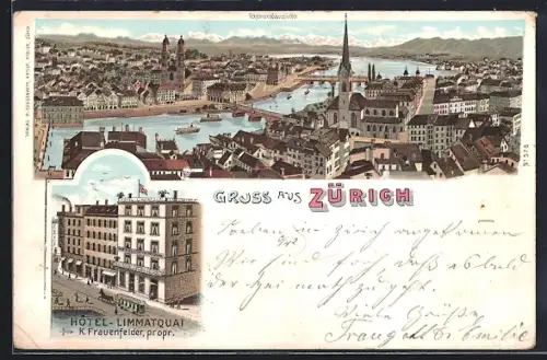 Lithographie Zürich, Hotel Limmatquai, Gesamtansicht