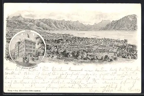 AK Vevey, Gesamtansicht, Hotel-Pension de Famille