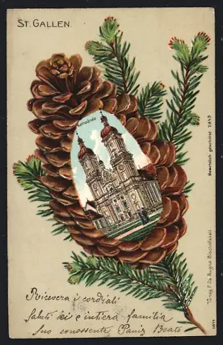 AK St. Gallen, Kathedrale im Tannenzapfen, Passepartout