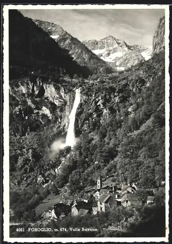AK Foroglio /Valle Bavona, Panorama mit Wasserfall