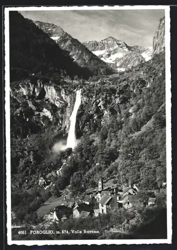 AK Foroglio /Valle Bavona, Panorama mit Wasserfall