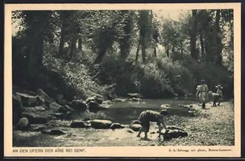 AK Genf, An den Ufern der Aire mit Kindern