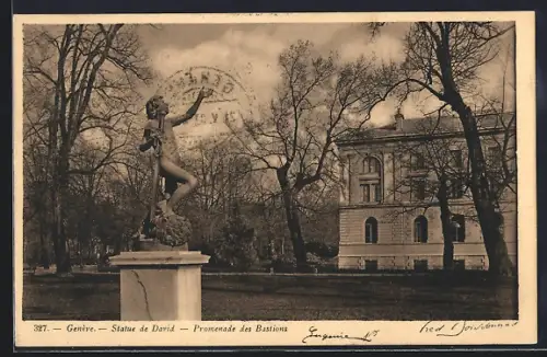 AK Genéve, Statue de David, Promenade des Bastions