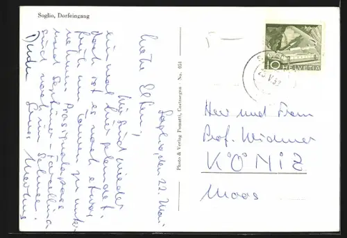 AK Soglio, Dorfeingang mit Kirche