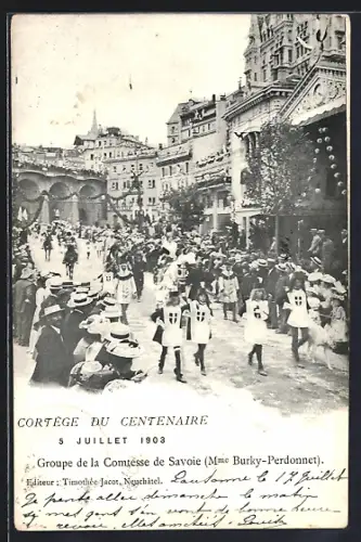 AK Lausanne, Cortege du Centenaire 5.7.1903, Groupe de la Comtesse de Savoie, Festzug