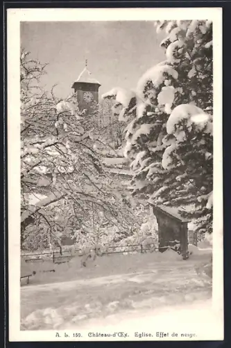 AK Château-d`Oex, Eglise, Effet de neige