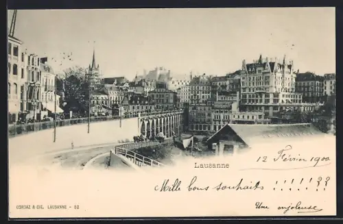 AK Lausanne, Strassenpartie mit Brücke