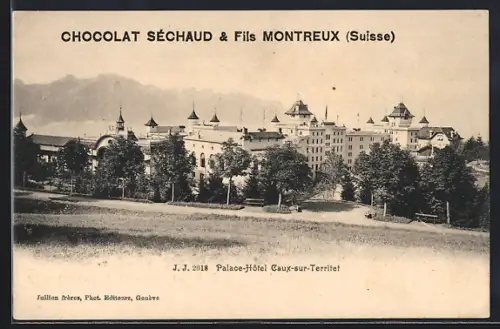 AK Caux-sur-Territet, Palace-Hôtel, Montreux, Chocolat Séchaud & Fils, Reklame