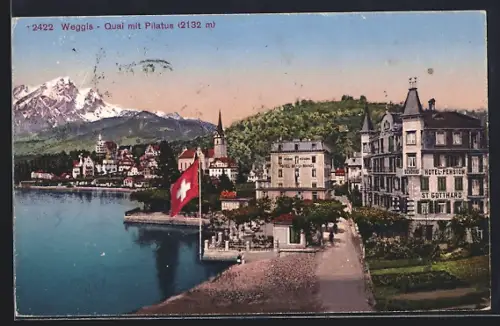 AK Weggis, Quai mit Pilatus