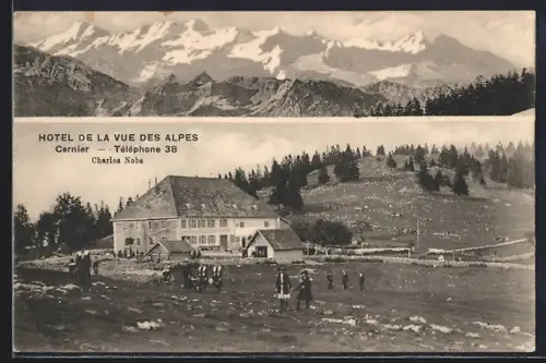 AK Cernier, Hotel de la Vue des Alpes, Bergpanorama
