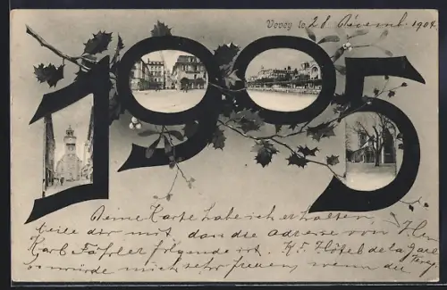 AK Vevey, Rathaus, Strassenpartie und Uferpartie in Jahreszahl 1905, Passepartout