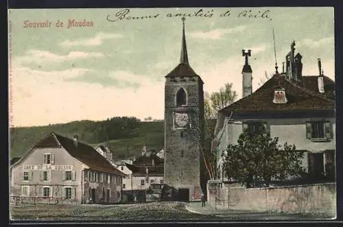 AK Moudon, Ortspartie mit Cafe de la Douane