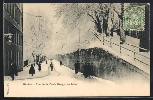 AK Geneve, Rue de la Croix Rouge, en hiver