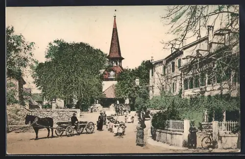 AK Jussy, Strassenpartie mit Pferdewagen