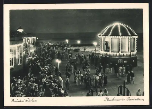 AK Borkum, Nordseebad, Abendkonzert bei Festbeleuchtung