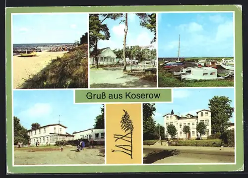 AK Koserow, Strand, Campingplatz-Anmeldung, Bootshafen am Achterwasser