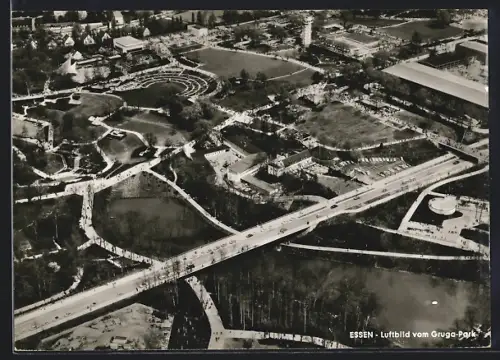 AK Essen, Bundesgartenschau 1965, Gruga-Park mit Strassenpartie, Fliegeraufnahme