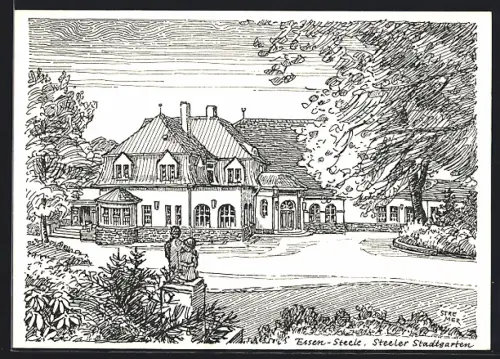 Künstler-AK Essen-Steele, Steeler Stadtgarten