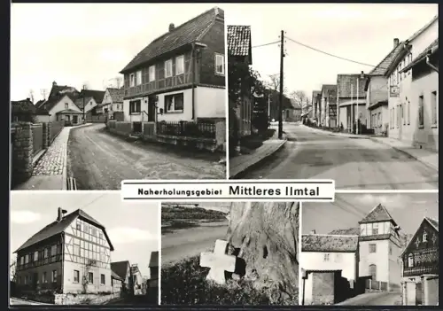 AK Vollersroda /Ilmtal, Ortsansicht, Mittelalterliche Wehrkirche, Schoppenburg Mittelalterliches Sühnekreuz