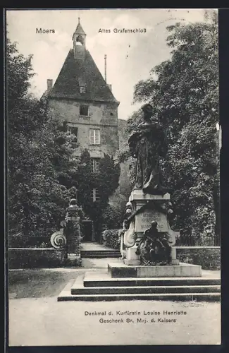 AK Moers, Altes Grafenschloss und Denkmal der Kurfürstin Louise Henriette