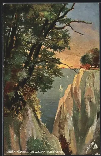 Künstler-AK Raphael Tuck & Sons Nr. 689B: Rügen, Königsstuhl bei Sonnenaufgang