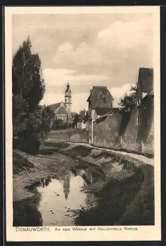 AK Donauwörth, An der Wörniz mit Heiligkreuz Kirche
