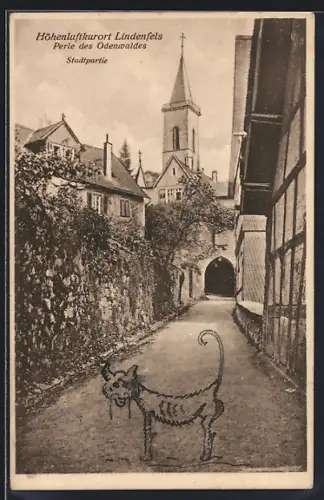 AK Lindenfels, Stadtpartie mit Kirche