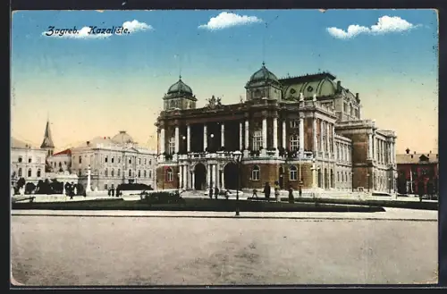 AK Zagreb, Kazaliste, Ortsansicht mit Passanten