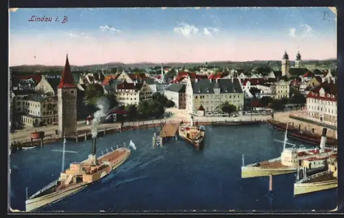 AK Lindau i. B., Panorama mit Dampfern