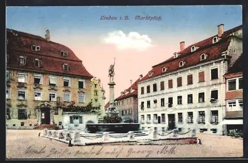 AK Lindau i. B., Marktplatz mit Brunnen