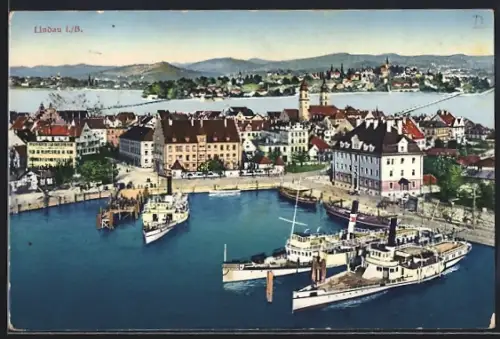 AK Lindau i. B., Panorama mit Dampfern