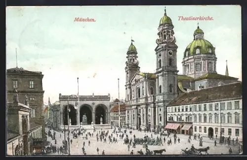 AK München, Theatinerkirche, Feldherrnhalle, Odeonsplatz