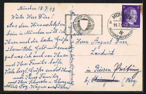 AK München, Blick v. d. Ludwigskirche auf Frauenkirche u. Gebirge
