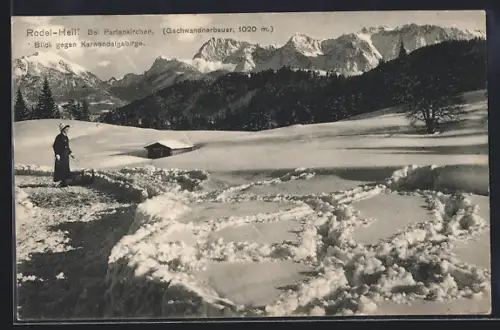 AK Partenkirchen, Blick gegen Karwendelgebirge