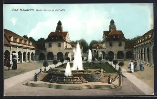 AK Bad Nauheim, Badehäuser und Sprudel