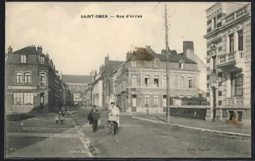 AK Saint-Omer, Rue d`Arras, Strassenpartie