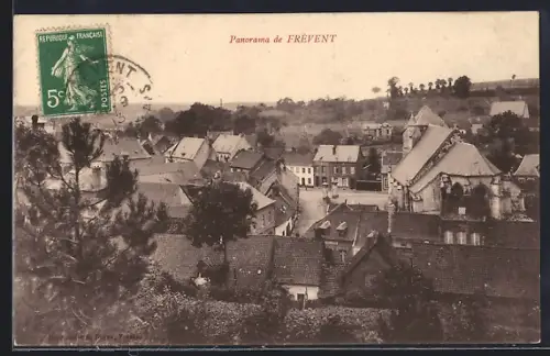 AK Frévent, Panorama mit Strassenpartie
