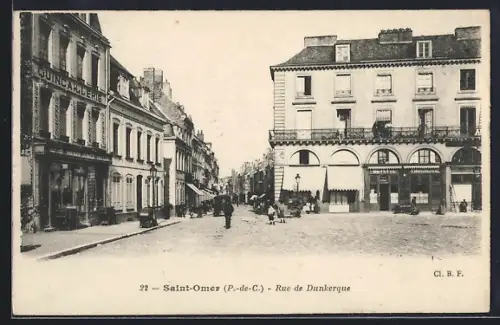 AK Saint-Omer /P.-de-C., Rue de Dunkerque, Strassenpartie