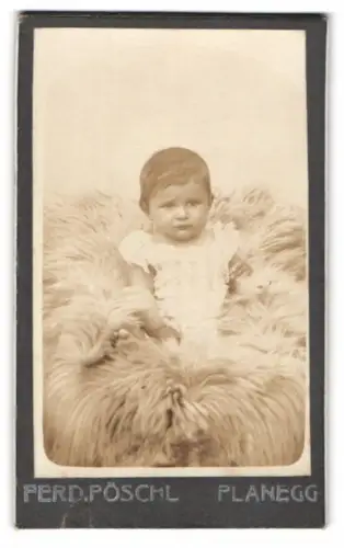 Fotografie Ferd. Pöschl, Planegg, Porträt eines Kindes auf einem Fell
