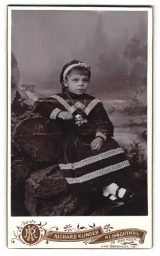Fotografie Richard Klinger, Klingenthal, Mädchen in Kleid mit Blume